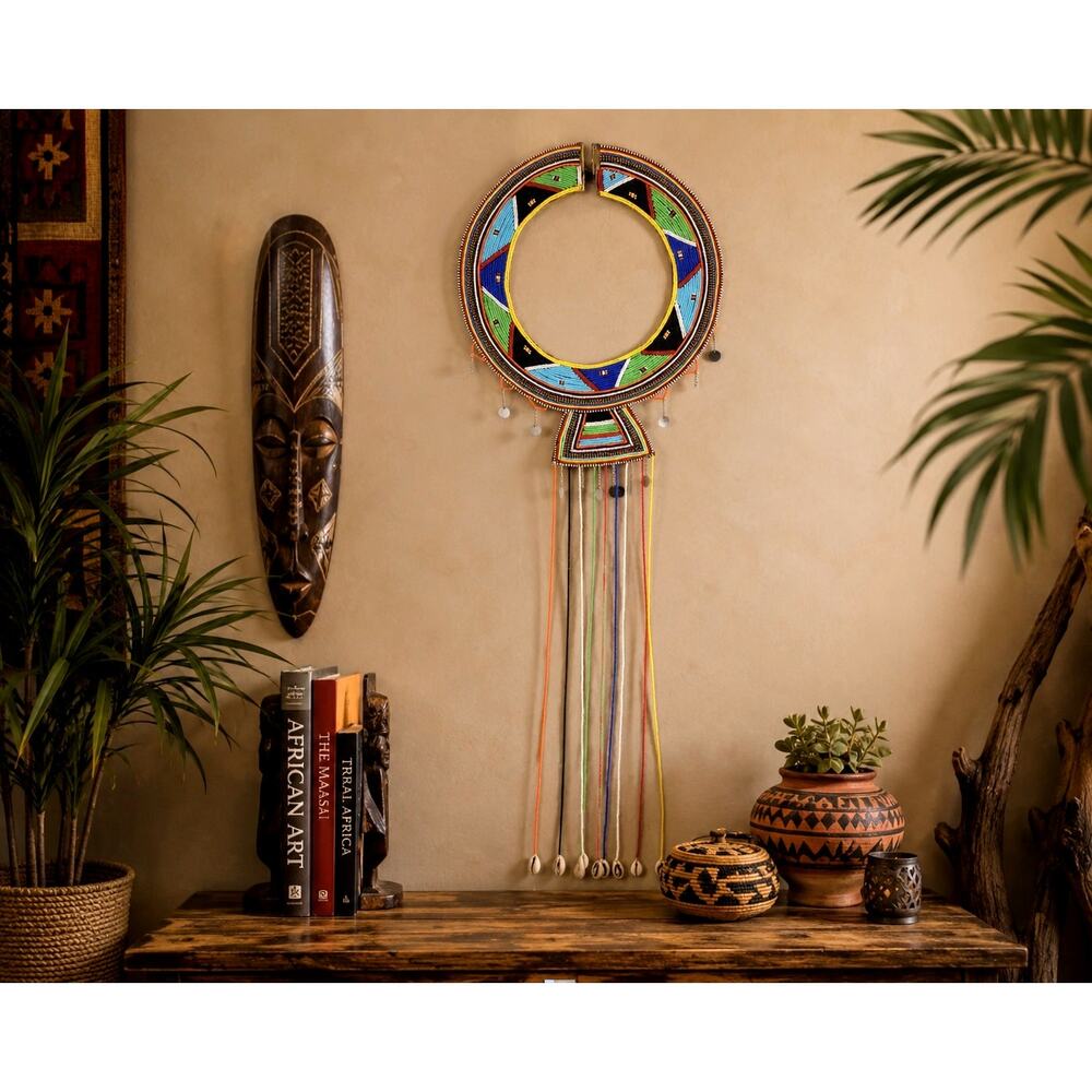 Vintage Kenyan Maasai Beaded Wedding Necklace Tribal Collar Wall Art